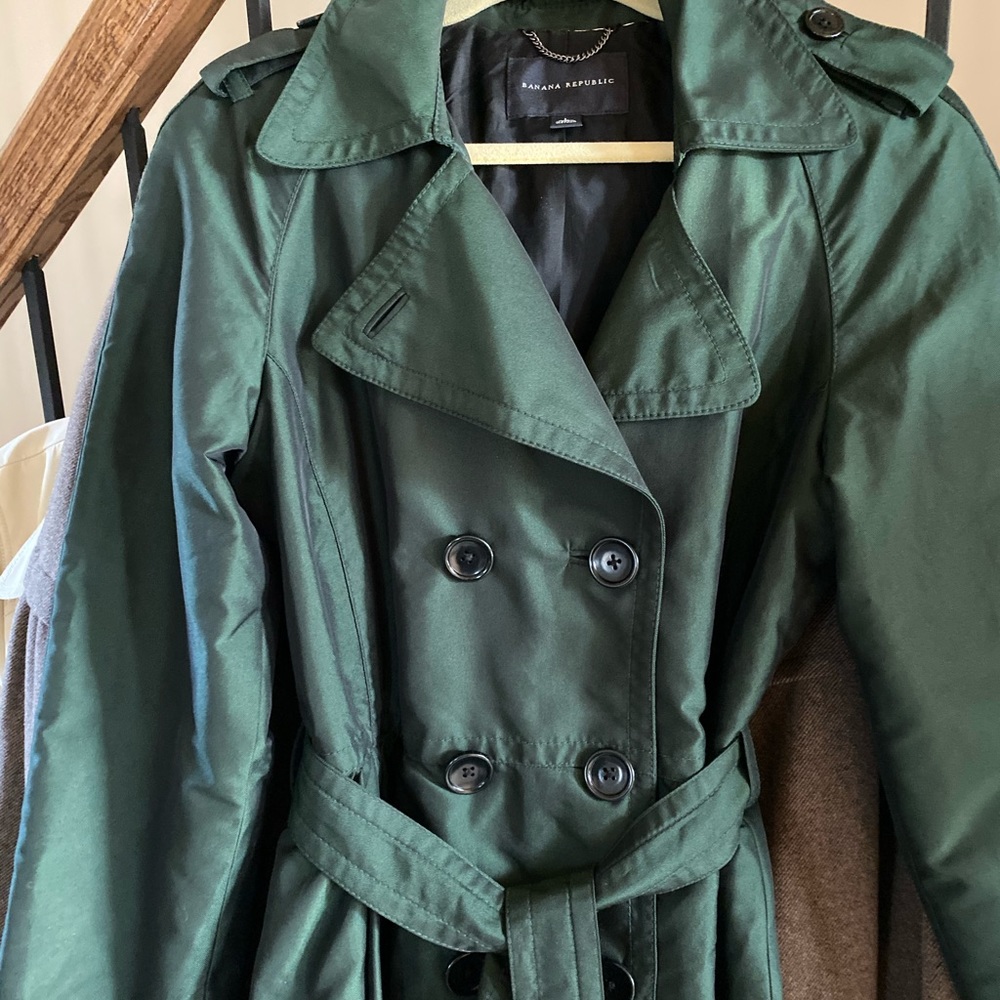Emerald green Banana Republic Puplum Trench Coat